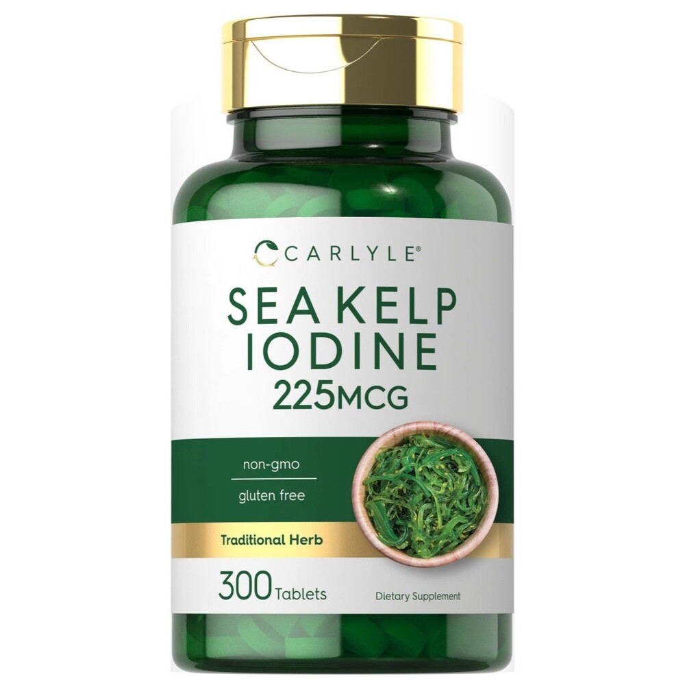 Sea Kelp Iodine | 225mcg | 300 Tablets | Non-GMO, Gluten Free | by Carlyle